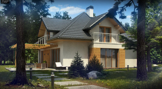 Проект комфортного дома с фасадными окнами, с гаражом для двух автомобилей Z270