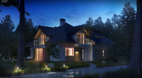 Проект комфортного дома с фасадными окнами, с гаражом для двух автомобилей Z270