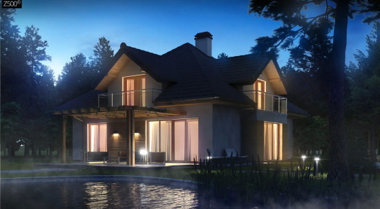 Проект комфортного дома с фасадными окнами, с гаражом для двух автомобилей Z270