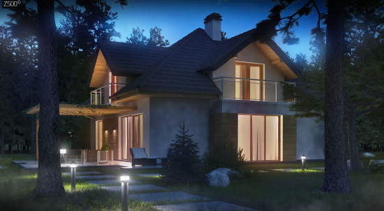 Проект комфортного дома с фасадными окнами, с гаражом для двух автомобилей Z270