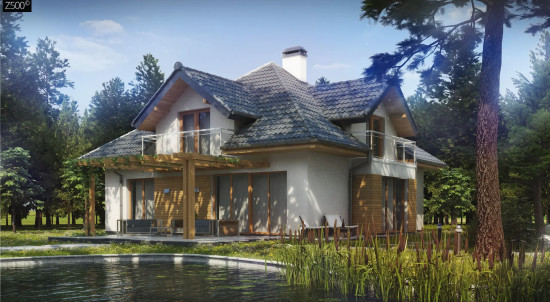 Проект комфортного дома с фасадными окнами, с гаражом для двух автомобилей Z270