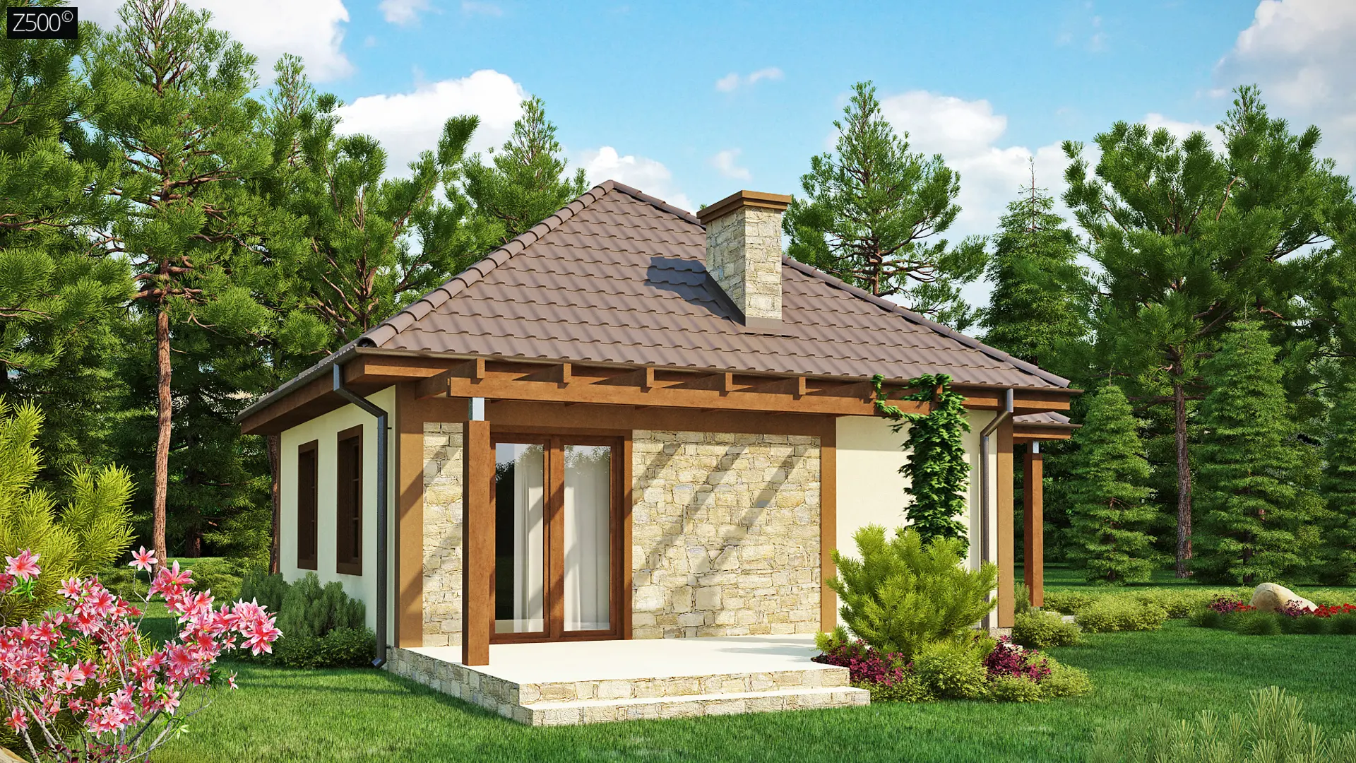 Проект маленького уютного дома с функциональной планировкой Оснащен всем необходимым для постоянного проживания Z73