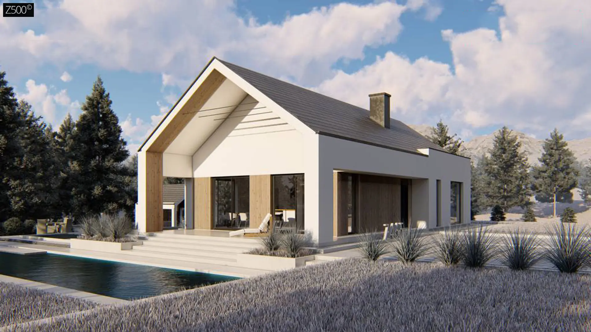 Современный проект с двускатной крышей Z465