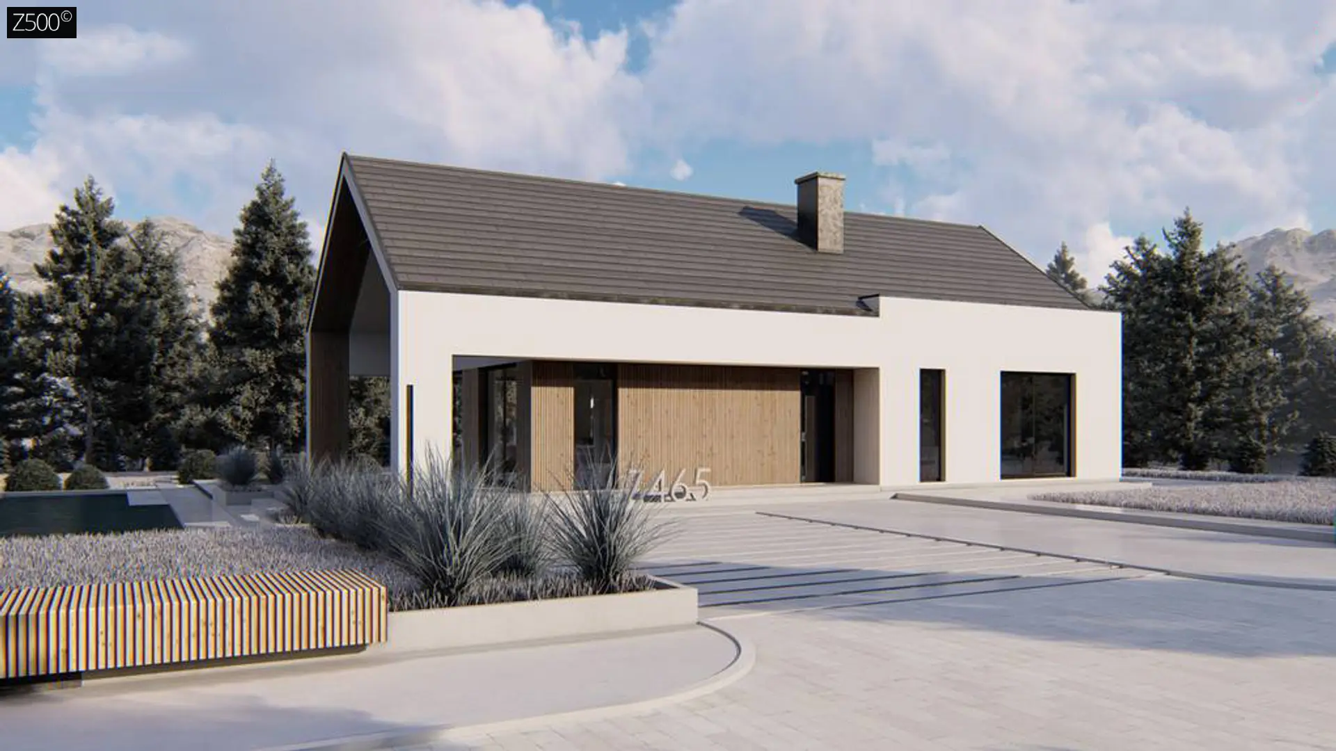 Современный проект с двускатной крышей Z465
