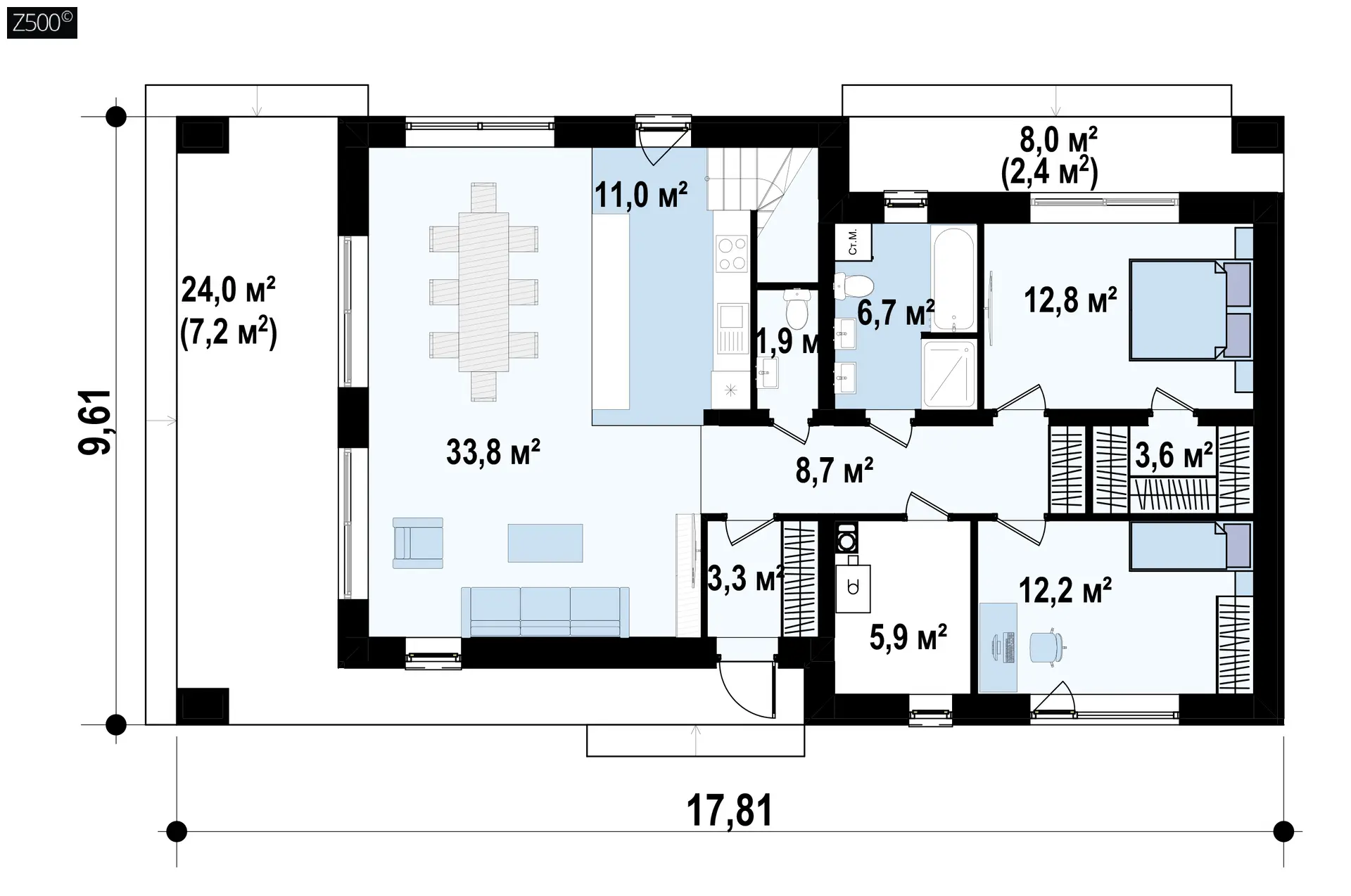 Современный проект с двускатной крышей Z465