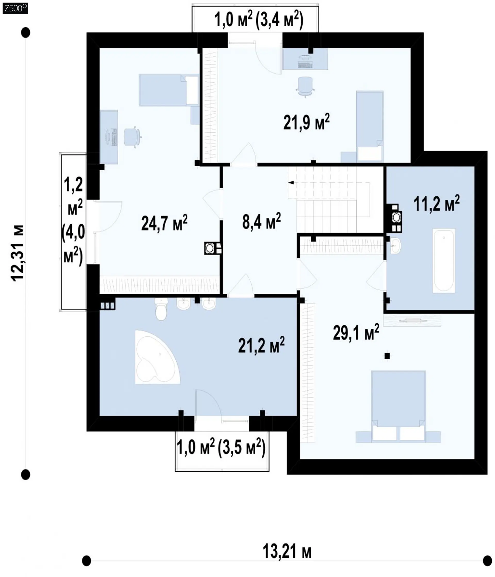 Проект комфортного дома с фасадными окнами, с гаражом для двух автомобилей Z270